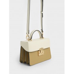 Charles Keith Two Tone Metallic Push Lock Handbag Multi